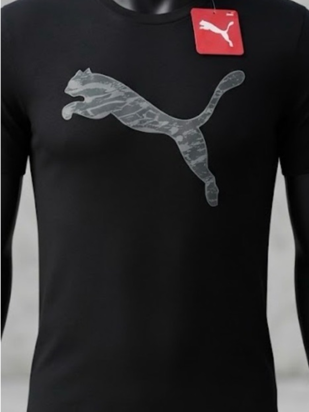 Puma Black Tee with Gray Camouflage Cat Logo
